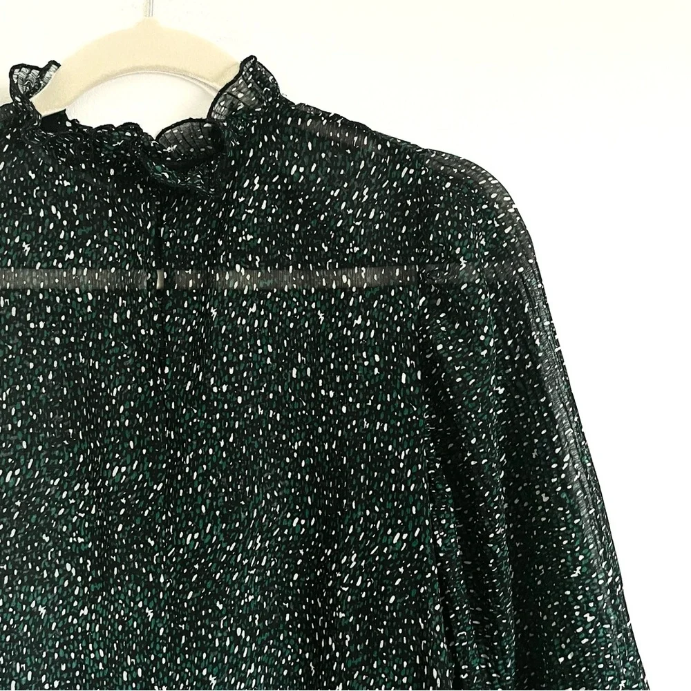 Zara Oversize Chiffon Pleated High Ruffle Neck Semi Sheer Blouse Oversize XS EUC
